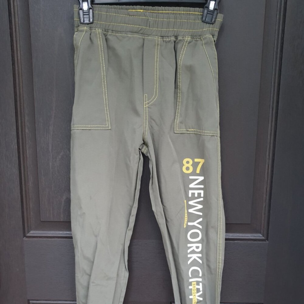 Olive Green Yellow Graphics Joggers Sweatpants Cotton Boys Size 11 -12 Years